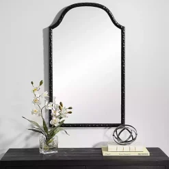 Kirklands Home Decorative Mirrors|Black Textured Arch Wall Mirror