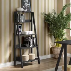 Kirklands Home Office Furniture|4-Tier Ladder Bookshelf Black