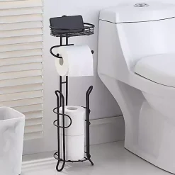Kirklands Home Bathroom Accessories|Toilet Paper Storage Stand with Basket Black
