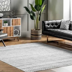 Kirklands Home Area Rugs|Black Tribal Geometric Washable Area Rug, 5x8