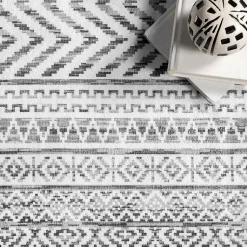 Kirklands Home Area Rugs|Black Tribal Geometric Washable Area Rug, 5x8