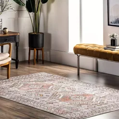 Kirklands Home Area Rugs|Black Tribal Motif Washable Area Rug, 5x8