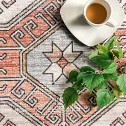 Kirklands Home Area Rugs|Black Tribal Motif Washable Area Rug, 5x8