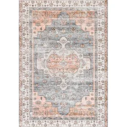 Kirklands Home Area Rugs|Black Vintage Motif Washable Area Rug, 5x8