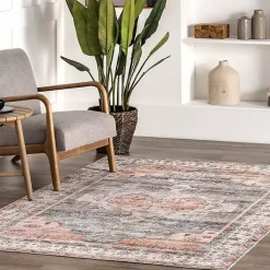 Kirklands Home Area Rugs|Black Vintage Motif Washable Area Rug, 5x8