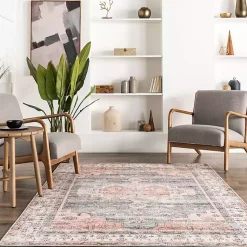 Kirklands Home Area Rugs|Black Vintage Motif Washable Area Rug, 5x8