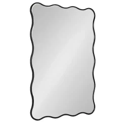 Kirklands Home Decorative Mirrors|Black Wavy Beveled Rectangular Wall Mirror