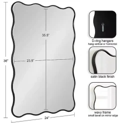 Kirklands Home Decorative Mirrors|Black Wavy Beveled Rectangular Wall Mirror