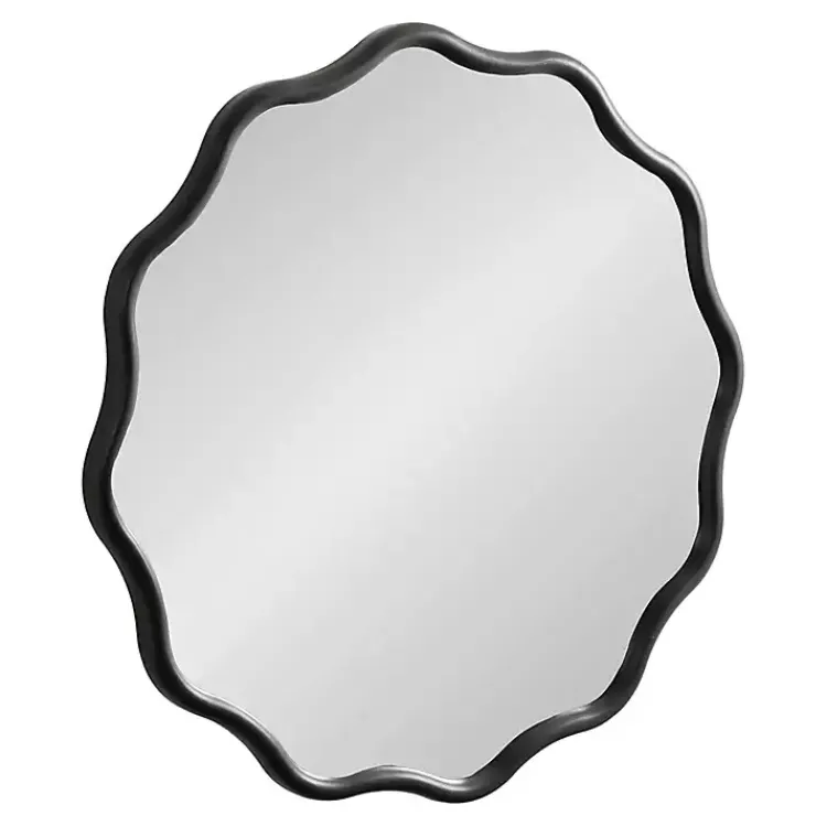 Kirklands Home Decorative Mirrors|Wavy Scallop Round Wall Mirror Black