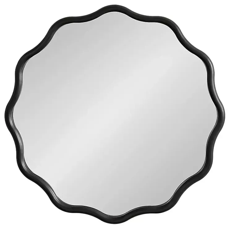 Kirklands Home Decorative Mirrors|Wavy Scallop Round Wall Mirror Black
