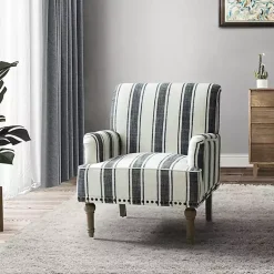 Kirklands Home Accent Chairs|Black White Stripe Upholstered Accent Chair