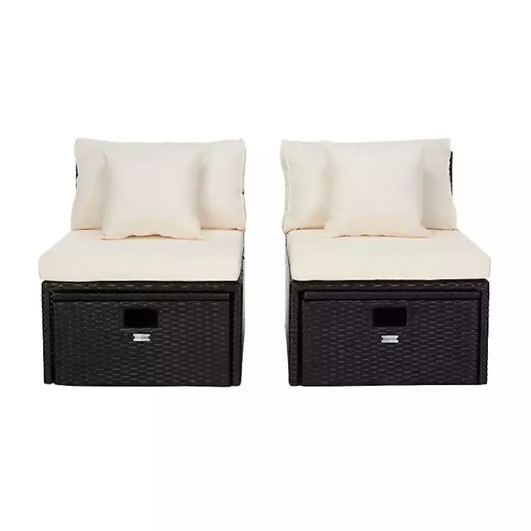 Kirklands Home Outdoor Seating|Black Wicker Chaises with Ottoman, Set of 2