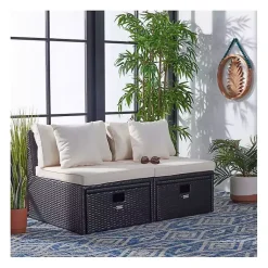 Kirklands Home Outdoor Seating|Black Wicker Chaises with Ottoman, Set of 2