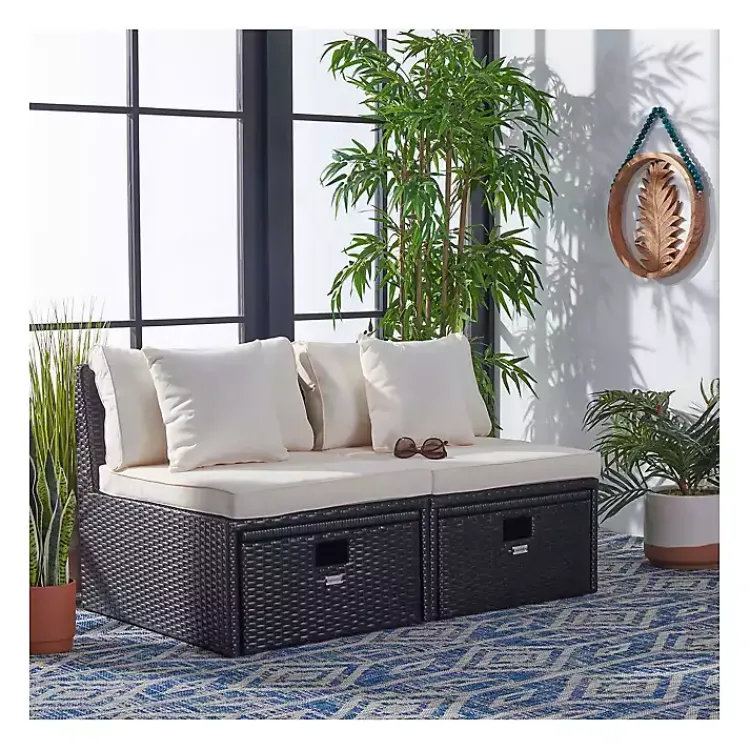 Kirklands Home Outdoor Seating|Black Wicker Chaises with Ottoman, Set of 2