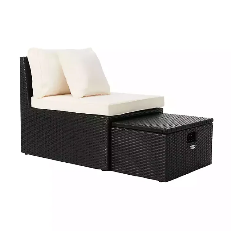 Kirklands Home Outdoor Seating|Black Wicker Chaises with Ottoman, Set of 2