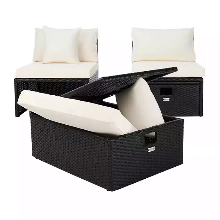 Kirklands Home Outdoor Seating|Black Wicker Chaises with Ottoman, Set of 2