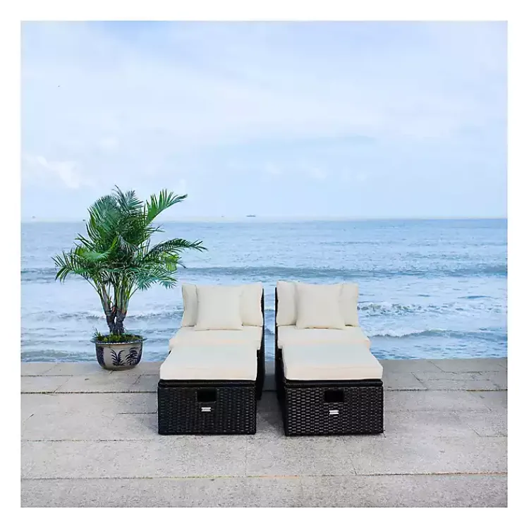 Kirklands Home Outdoor Seating|Black Wicker Chaises with Ottoman, Set of 2