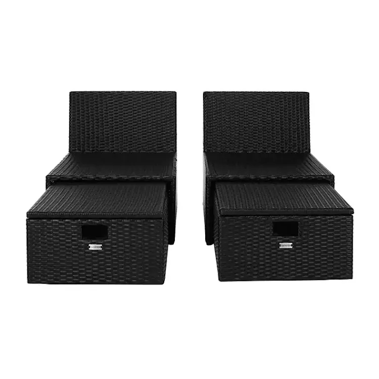 Kirklands Home Outdoor Seating|Black Wicker Chaises with Ottoman, Set of 2