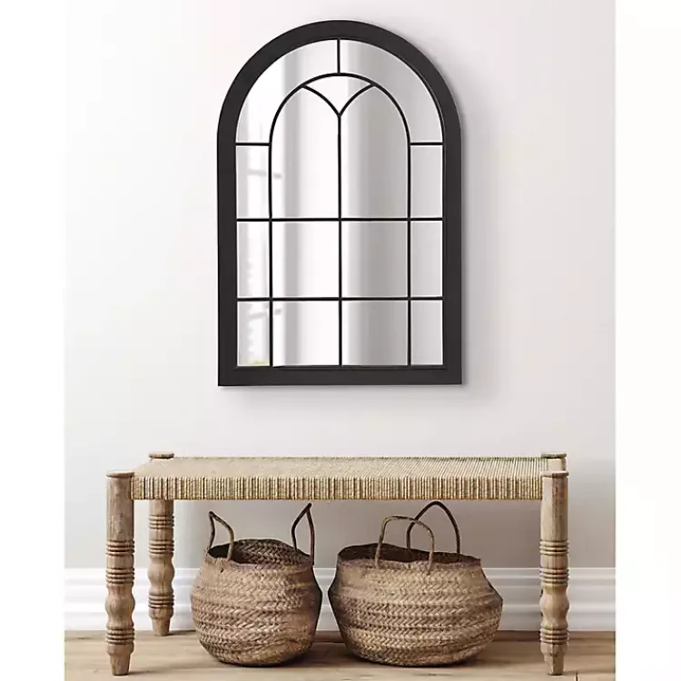 Kirklands Home Decorative Mirrors|Windowpane Arch Geoffrey Mirror Black