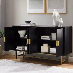 Kirklands Home Cabinets & Sideboards|Wood & Gold Metal Sideboard Black