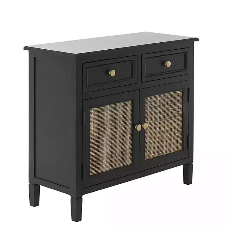 Kirklands Home Cabinets & Sideboards|Wood & Natural Rattan 2-Door Cabinet Black