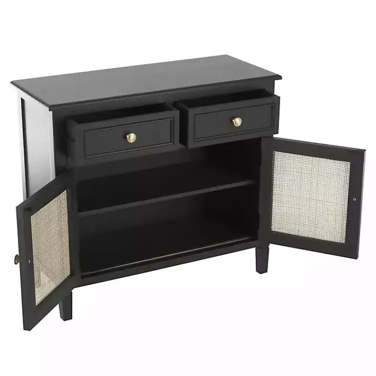 Kirklands Home Cabinets & Sideboards|Wood & Natural Rattan 2-Door Cabinet Black