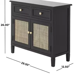 Kirklands Home Cabinets & Sideboards|Wood & Natural Rattan 2-Door Cabinet Black