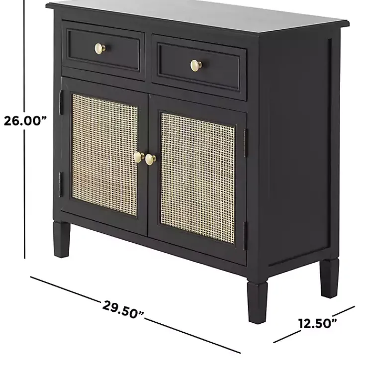 Kirklands Home Cabinets & Sideboards|Wood & Natural Rattan 2-Door Cabinet Black