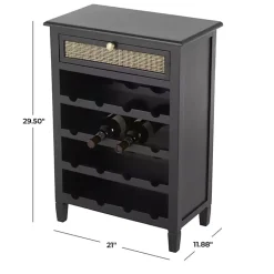 Kirklands Home Cabinets & Sideboards|Wood & Natural Rattan Wine Bottle Cabinet Black
