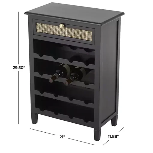 Kirklands Home Cabinets & Sideboards|Wood & Natural Rattan Wine Bottle Cabinet Black