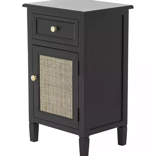 Kirklands Home Cabinets & Sideboards|Wood & Natural Rattan Small Cabinet Black