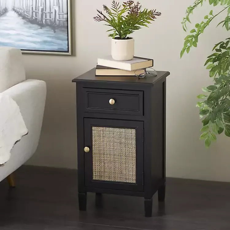 Kirklands Home Cabinets & Sideboards|Wood & Natural Rattan Small Cabinet Black