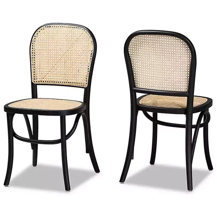 Kirklands Home Dining Chairs|Black Wood & Rattan Bree Dining Chairs, Set of 2