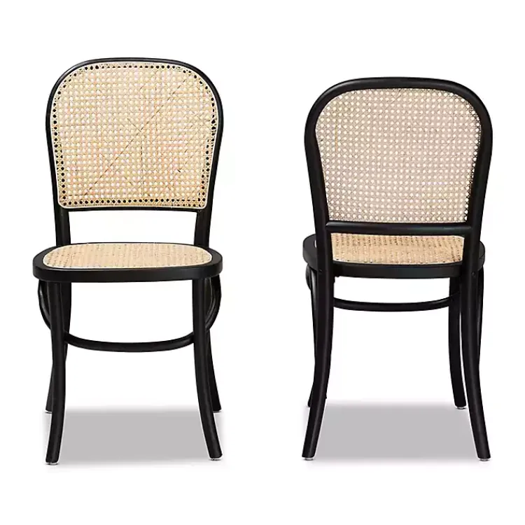 Kirklands Home Dining Chairs|Black Wood & Rattan Bree Dining Chairs, Set of 2