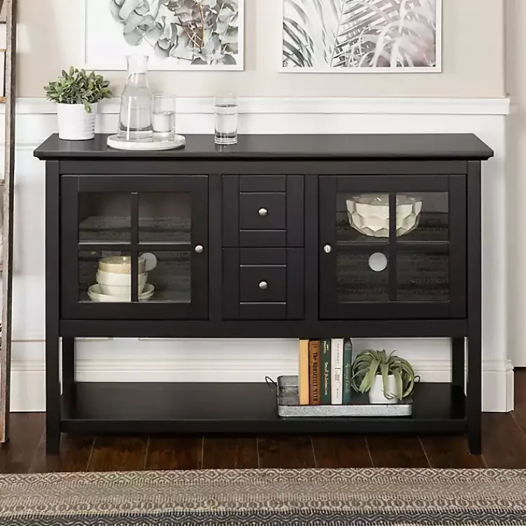 Kirklands Home Cabinets & Sideboards|Wood and Glass Buffet Cabinet Black