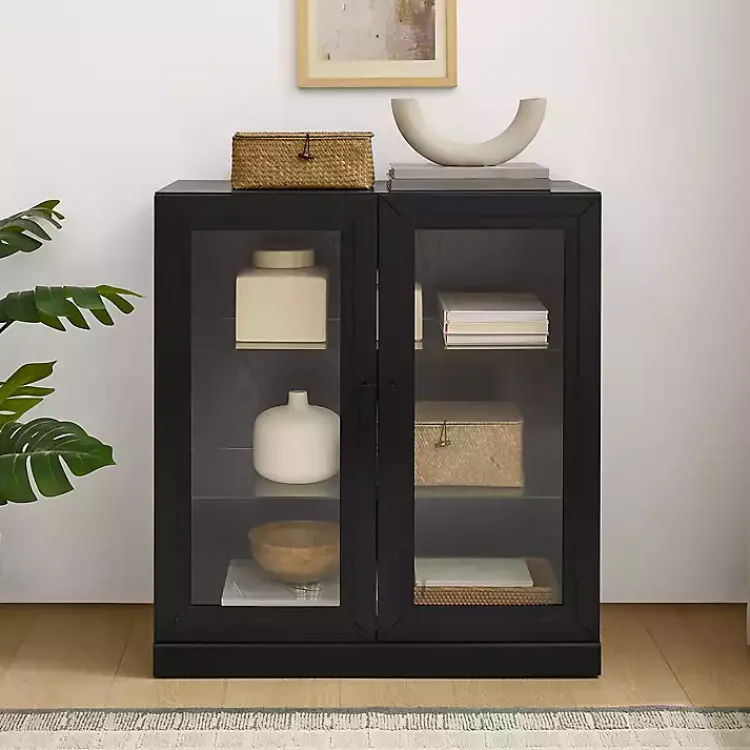Kirklands Home Cabinets & Sideboards|Black Wood and Glass Stackable Storage Cabinet