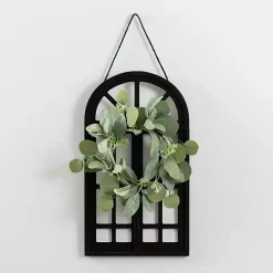 Kirklands Home Wall Plaques|Wood and Mini Wreath Arch Wall Plaque Black