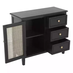 Kirklands Home Cabinets & Sideboards|Wood and Natural Rattan Cabinet Black