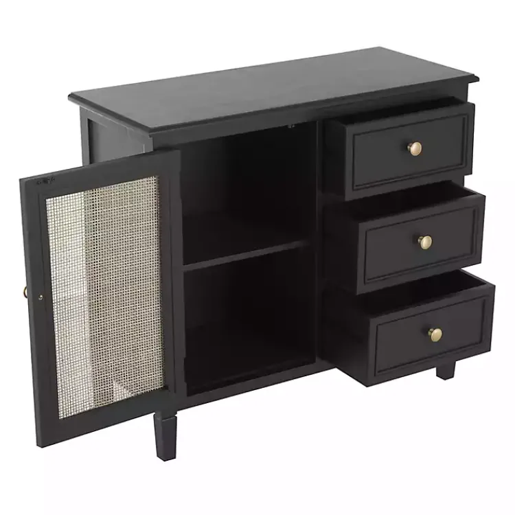 Kirklands Home Cabinets & Sideboards|Wood and Natural Rattan Cabinet Black