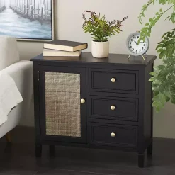 Kirklands Home Cabinets & Sideboards|Wood and Natural Rattan Cabinet Black