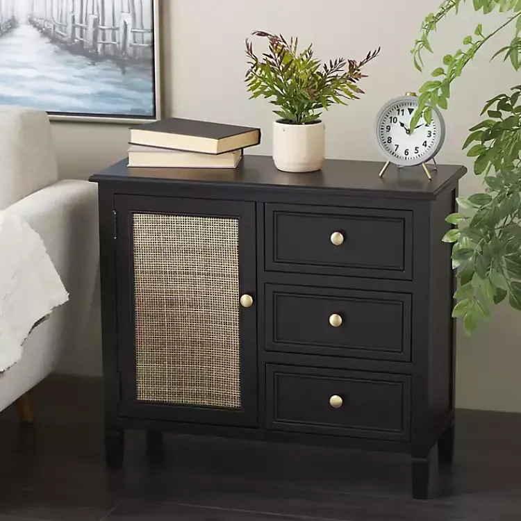 Kirklands Home Cabinets & Sideboards|Wood and Natural Rattan Cabinet Black