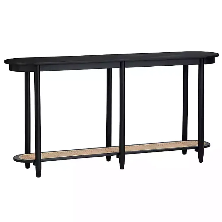 Kirklands Home Console Tables|Wood and Rattan Boho Console Table Black