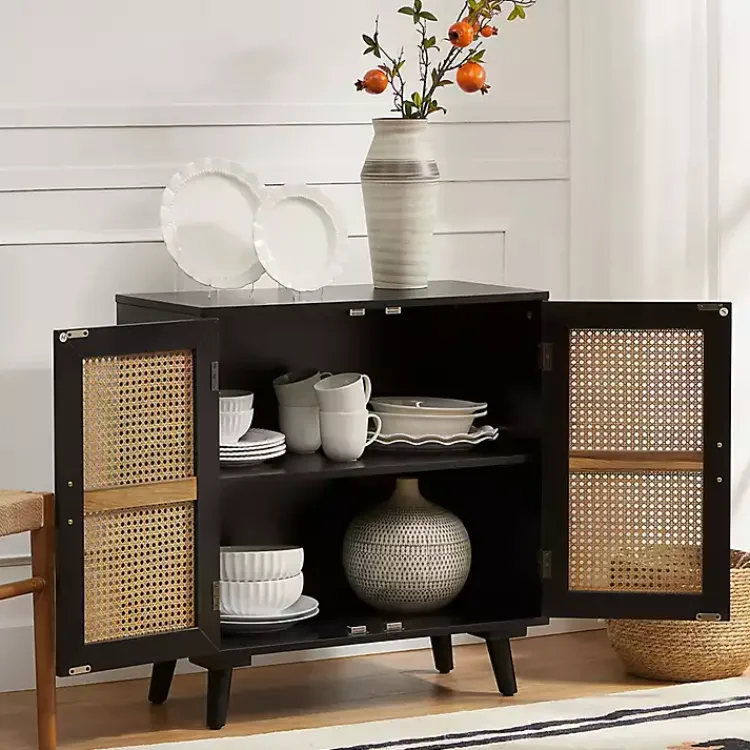 Kirklands Home Cabinets & Sideboards|Wood and Rattan Carpinteria Cabinet Black