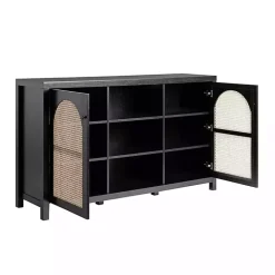 Kirklands Home Cabinets & Sideboards|Wood and Rattan 2-Door Sideboard Black