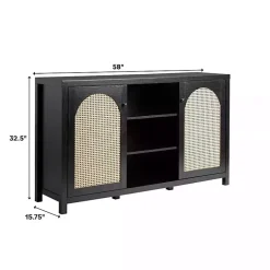 Kirklands Home Cabinets & Sideboards|Wood and Rattan 2-Door Sideboard Black