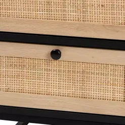 Kirklands Home Nightstands|Wood and Rattan 2-Drawer Nightstand Black