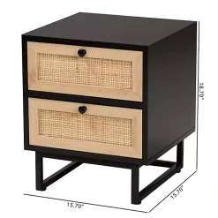 Kirklands Home Nightstands|Wood and Rattan 2-Drawer Nightstand Black