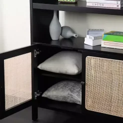 Kirklands Home Bookshelves|Wood Cane Doors Bookshelf Black