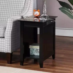 Kirklands Home Accent & End Tables|Wood Charging Open Accent Table Black