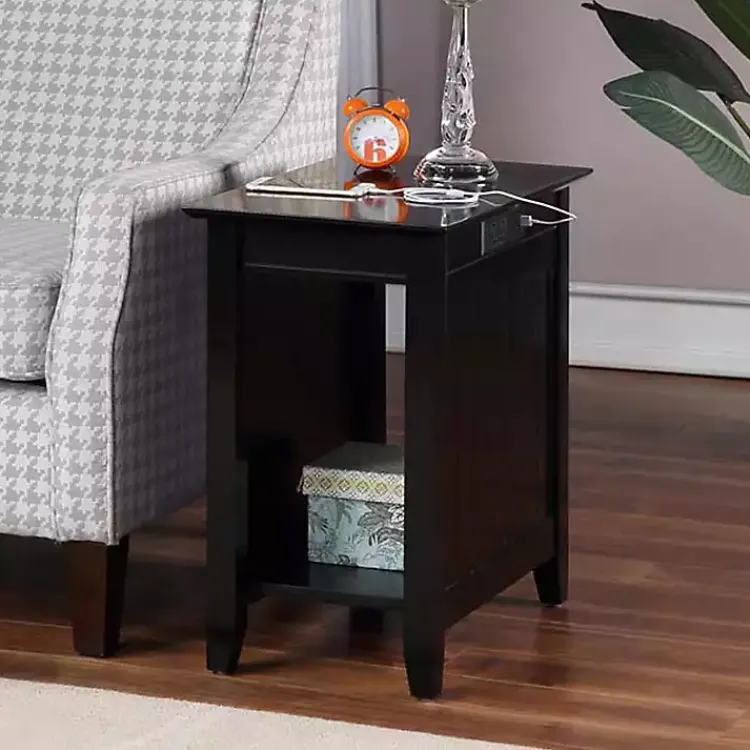 Kirklands Home Accent & End Tables|Wood Charging Open Accent Table Black